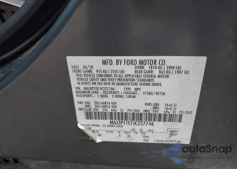 2018 Ford Ecosport Se z USA, uszkodzony, nr VIN MAJ3P1TE7JC227746